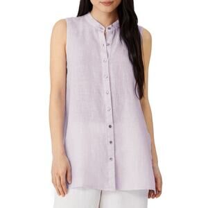 S Eileen Fisher Sleeveless Button-Front Linen Tunic in Light Lavender